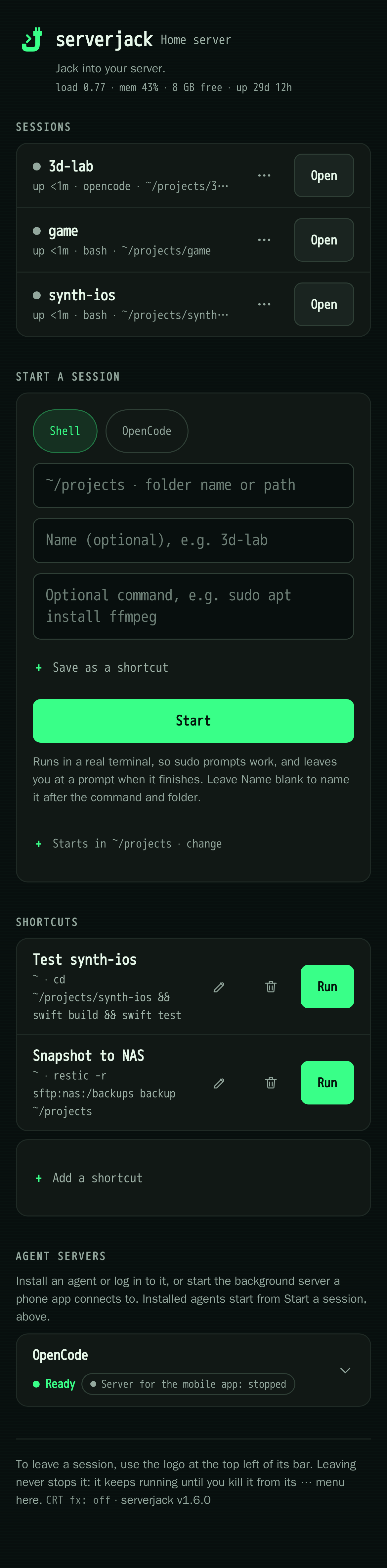 serverjack landing page on iPhone